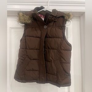 Brown Puffy Vest with detachable Fur Lined Hood
